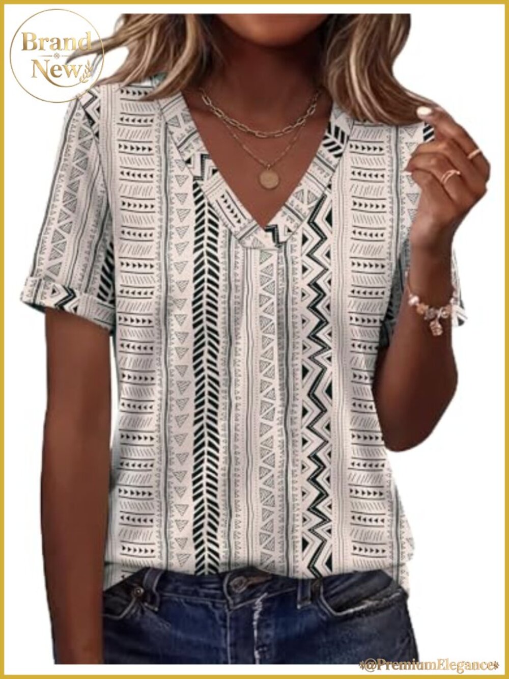 V Neck Tunic Blouse Short Sleeve Office Casual Spring with Glitter